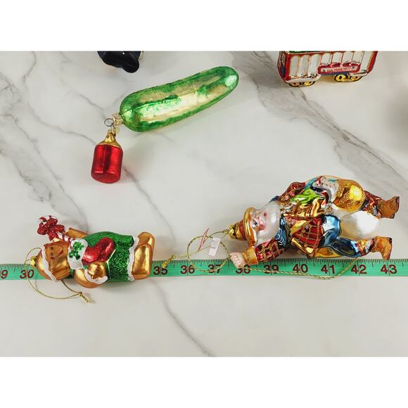 Christmas Blown Glass Tree Ornaments Harold Cop Cowboy Santa Cable Car Pickle x5 - Picture 14 of 16